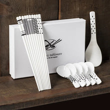 Load image into Gallery viewer, White Ceramic Chopsticks &amp; Asian Soup Spoons Gift with Rice Paddle - 5 Pair Set