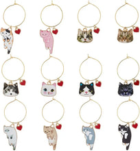 Load image into Gallery viewer, Cute Cat Wine Glass Charms | Cup Rings Drink Markers - 12 Pc Set