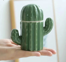 Load image into Gallery viewer, Ceramic Cactus Toothpick Holder | Green Jar with Lid - 1 Set