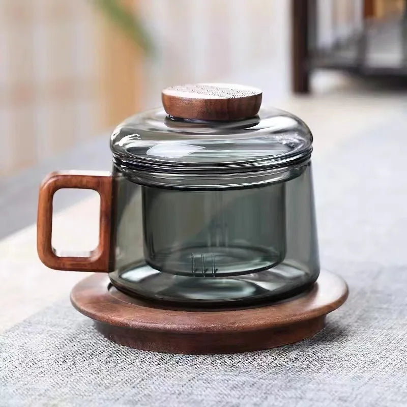 Glass Tea Infuser Cup with Filter & Wood Handle | Heat Resistant Mug