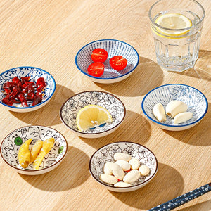 Blue & White Ceramic Soy Sauce Dish | Japanese Small Dipping Bowl - 6 PC Set