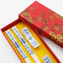 Load image into Gallery viewer, Blue &amp; White Ceramic Chinese Chopsticks Set with Gift Box - 1 Set