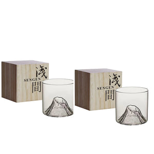 Fuji Japanese Whiskey Glass Set | Raised Ice Moutain Liquor Spirit Cup - Set of 2