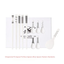 Load image into Gallery viewer, White Ceramic Chopsticks &amp; Asian Soup Spoons Gift with Rice Paddle - 5 Pair Set