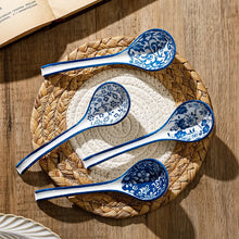 Load image into Gallery viewer, Blue &amp; White Asian Soup Spoons | Red Japanese Ceramic - 4 PC set