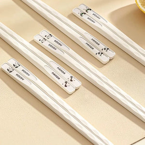 Cute Panda Chinese Chopsticks | White Metal Animal - 5 Pair Set