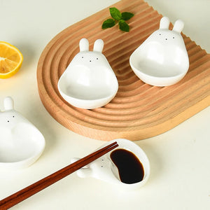 Cute Rabbit Soy Sauce Dish | Small White Animal Ceramic Sauce Bowl - 1 Pc