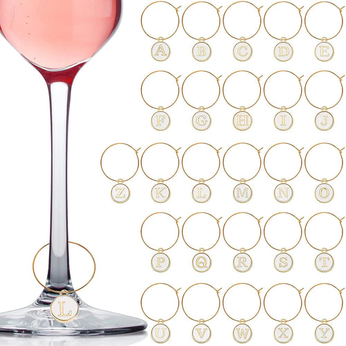 Alphabetical Name Wine Charms | Stem Glass Rings with Letters - 1 Set