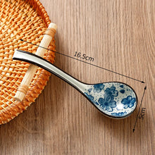 Load image into Gallery viewer, Japanese Floral Asian Soup Spoons | Long-Handled Ceramic Tableware - 1 Pc