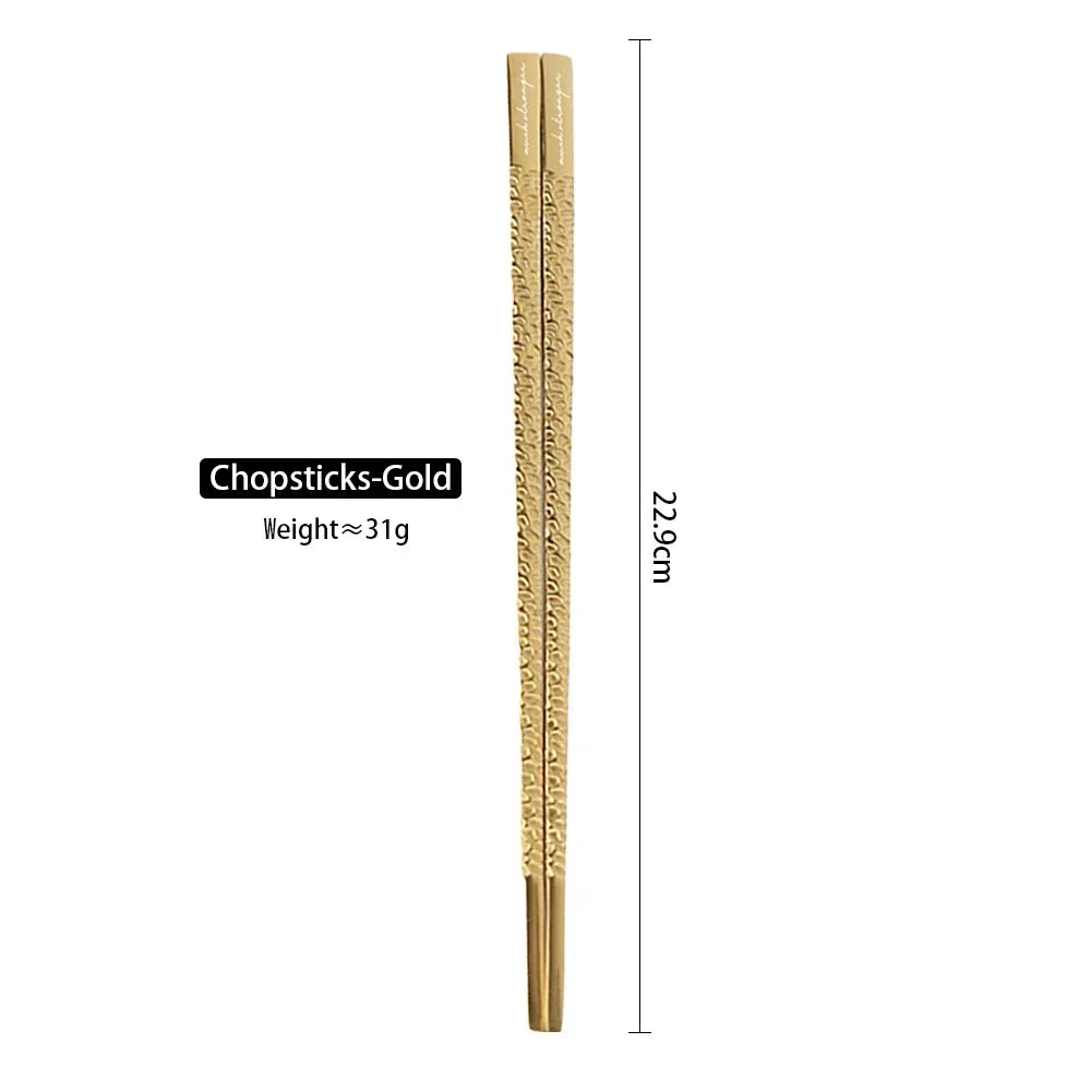 Silver & Gold Luxury Stainless Steel Chopsticks | Korean Metal Hammered - 1 Pair