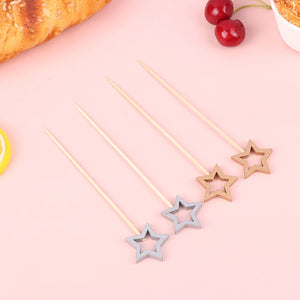 Star Fancy Toothpicks | Silver Bronze Decorative Food Sticks - 50 Pcs