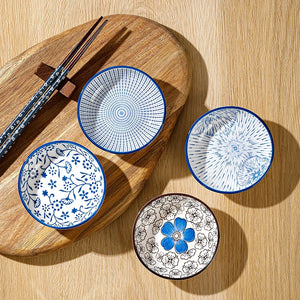 Blue & White Ceramic Soy Sauce Dish | Japanese Small Dipping Bowl - 6 PC Set