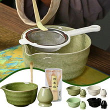 Load image into Gallery viewer, Green Japanese Matcha Set| Chawan Bowl with Bamboo Whisk Scoop and Holder - 4 Pc