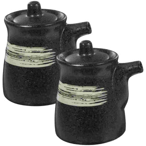 Black Ceramic Soy Sauce Bottle | Oil Vinegar Dispenser - 2 Pc Set