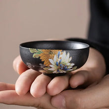 Load image into Gallery viewer, Wide-Mouth Black Lotus Ceramic Chinese Tea Cup - 1 Pc