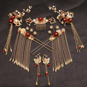 Ornate Chinese Bridal Hair Pins | Decorative Headdress Jewelry - 1 Set