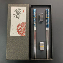 Load image into Gallery viewer, Blue &amp; Silver Floral Gift Set Korean Stainless Steel Metal Chopsticks - 2/3/5 Pairs