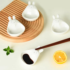 Cute Rabbit Soy Sauce Dish | Small White Animal Ceramic Sauce Bowl - 1 Pc