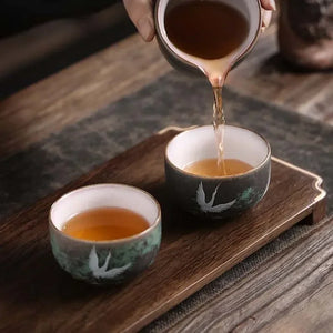 Flying Crane Japanese Tea Cups | Ceramic Animal Inspired Asian Drinkware - 1 Pc