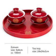 Load image into Gallery viewer, Red Chinese Tea Ceremony Set with Tray | Ceramic Wedding Teapot + Gaiwan Sets