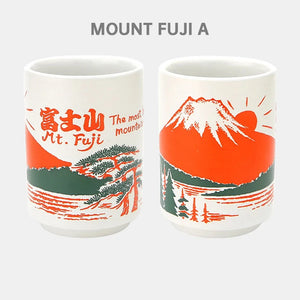 Mt Fuji Cylindrical Japanese Tea Cups | Ceramic Fun Traditional Japan Landmarks - 1 Pc