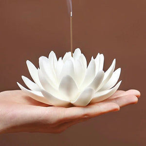 Ceramic White Lotus Incense Holder | Chinese Flower Stick Burner - 1 Pc