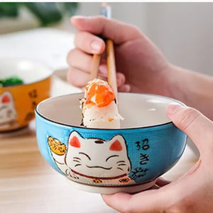 Colorful Lucky Cat Japanese Bowls | Round Donburi Ramen Ceramic Bowl - 1 Pc