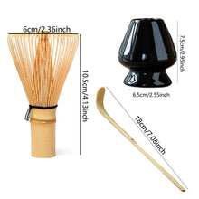 Load image into Gallery viewer, Black Matcha Tool Set | Bamboo Whisk, Tea Scoop, and Holder - 3 Pc