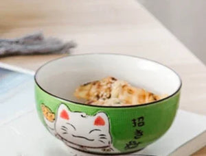 Colorful Lucky Cat Japanese Bowls | Round Donburi Ramen Ceramic Bowl - 1 Pc