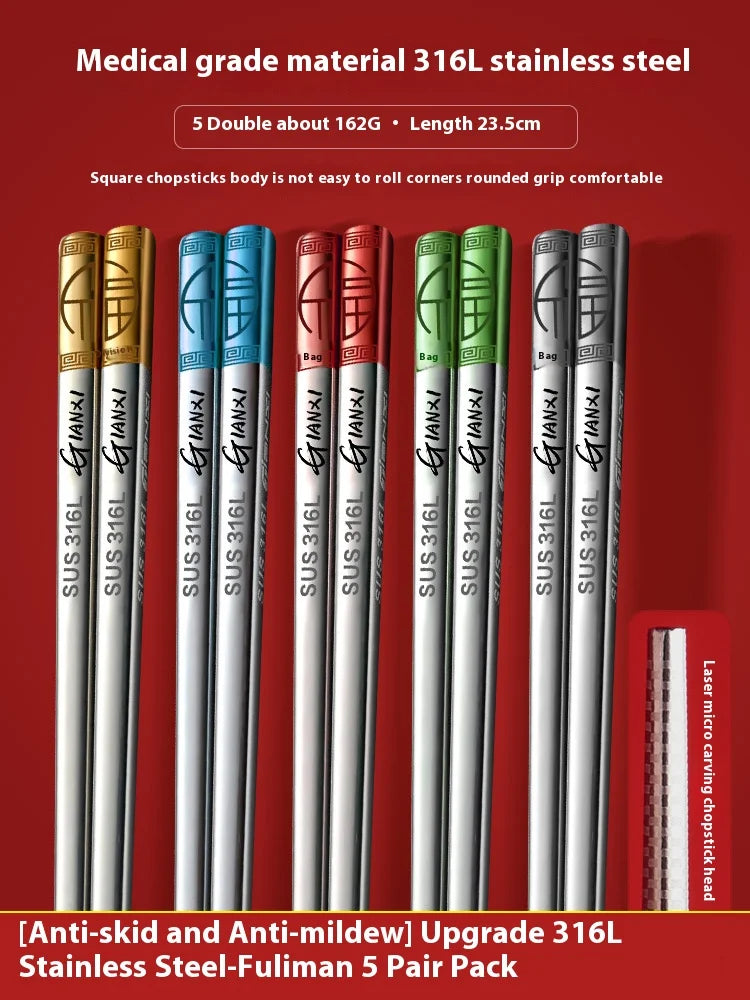 Color Fortune Metal Chopsticks | Stainless Steel Korean Table Set of 5/10 Pairs