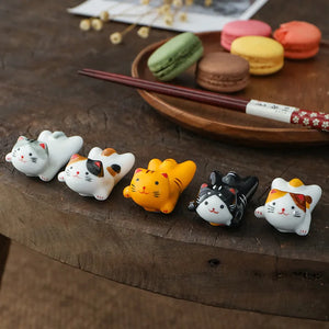 Cute Laying Cat Chopstick Rest | Ceramic Kitten Utensil Holder - 1 Pc