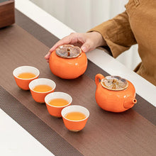 Load image into Gallery viewer, Orange Persimmon Chinese Tea Set |  Cute Fruit Inspired Ceramic - 4 or 6-piece Set