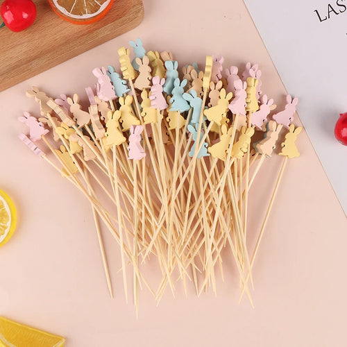 Pastel Easter Bunny Fancy Toothpicks | Decorative Food Sticks - 100Pcs