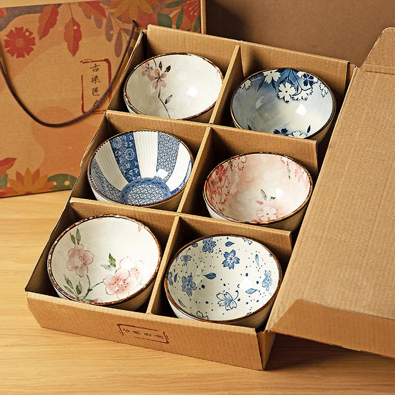 Small Japanese Bowl Set with Gift Box | Ceramic Dishes for Dessert Salad Snacks