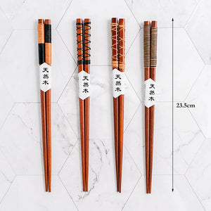 Wrapped Solid Wood Japanese Chopstick Set | Reusable & Eco-Friendly - 4 Pairs