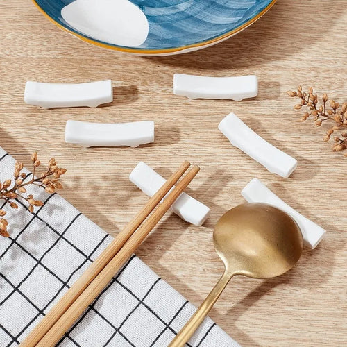 White Chopstick Holder | Spoon Rest Ceramic - 6 Pc Set