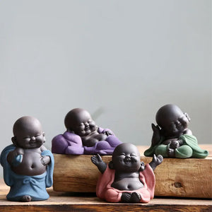 Cute Buddha Monk Tea Pet Figurine | Chinese Purple Clay Statue Figurine - 1 Pc