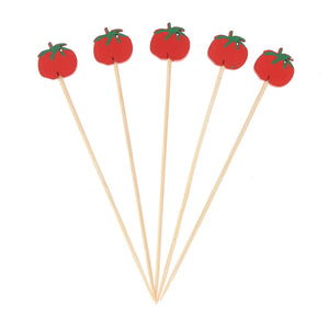 Red Tomato Fancy Toothpicks | Farm Harvest Decorative Sticks - 100Pcs