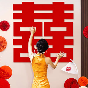 Red Sign Wedding Hanging Banner | Chinese Vietnamese Traditional Wall Decor - 1 Pc