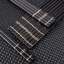 Load image into Gallery viewer, Black Metal with Gold Accent Non-Slip Luxury Chopsticks - 10 Pair Set