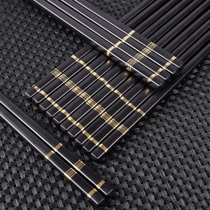 Black Metal with Gold Accent Non-Slip Luxury Chopsticks - 10 Pair Set