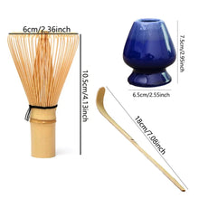 Load image into Gallery viewer, Blue Matcha Tool Set | Bamboo Whisk, Tea Scoop, and Holder - 3 Pc