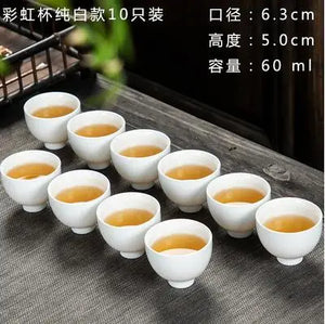 Traditional Delicate White Porcelain Ceramic Chinese Tea Cups - 10 Pc Set