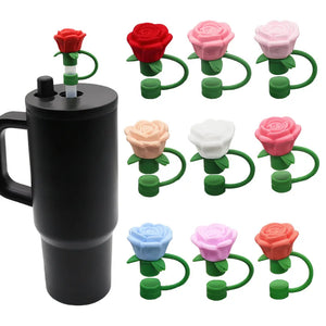 Rose Flower Straw Toppers | Silicone Stanley Cap Covers - 1 Pc