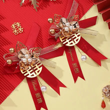 Load image into Gallery viewer, Red Boutonniere Pins | Chinese Wedding Decorative Corsage - 2 Pc Set