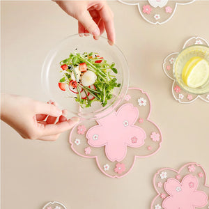 Pink Sakura Cute Coasters for Drinks | Japanese Cherry Blossom Mats - 1 Pc