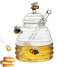 Load image into Gallery viewer, Bees &amp; Glass Honey Jar with Dipper | Storage Container and Lid - Set