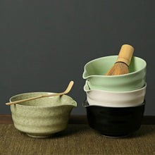 Load image into Gallery viewer, Green Japanese Matcha Set| Chawan Bowl with Bamboo Whisk Scoop and Holder - 4 Pc