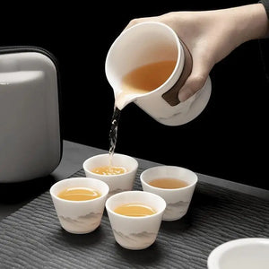 Mountain White Porcelain Travel Portable GongFu Tea | Ceramic Gaiwan Teacup - 1 Set