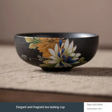 Load image into Gallery viewer, Wide-Mouth Black Lotus Ceramic Chinese Tea Cup - 1 Pc